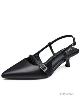 Trary Slingback Heels Pointed Toe 3.2 Inch Kitten Heel Party Work Rhinestone